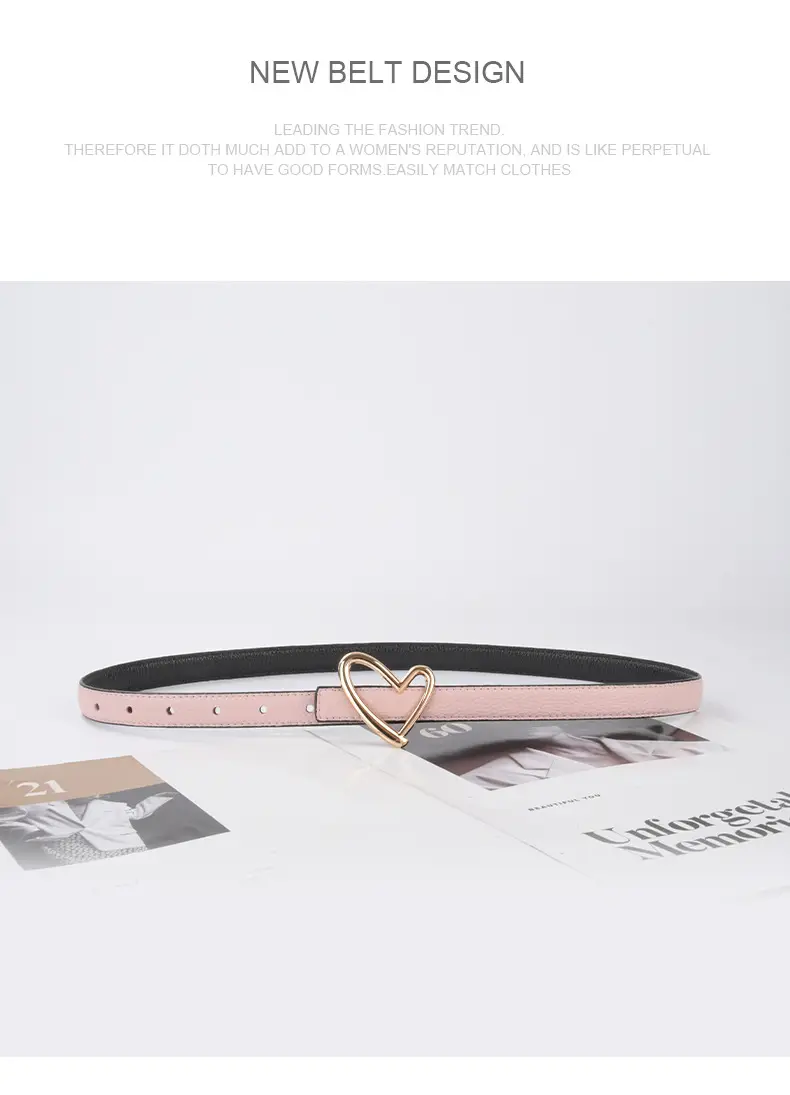 Women's Black Leather Belt with Heart Buckle β feature 12