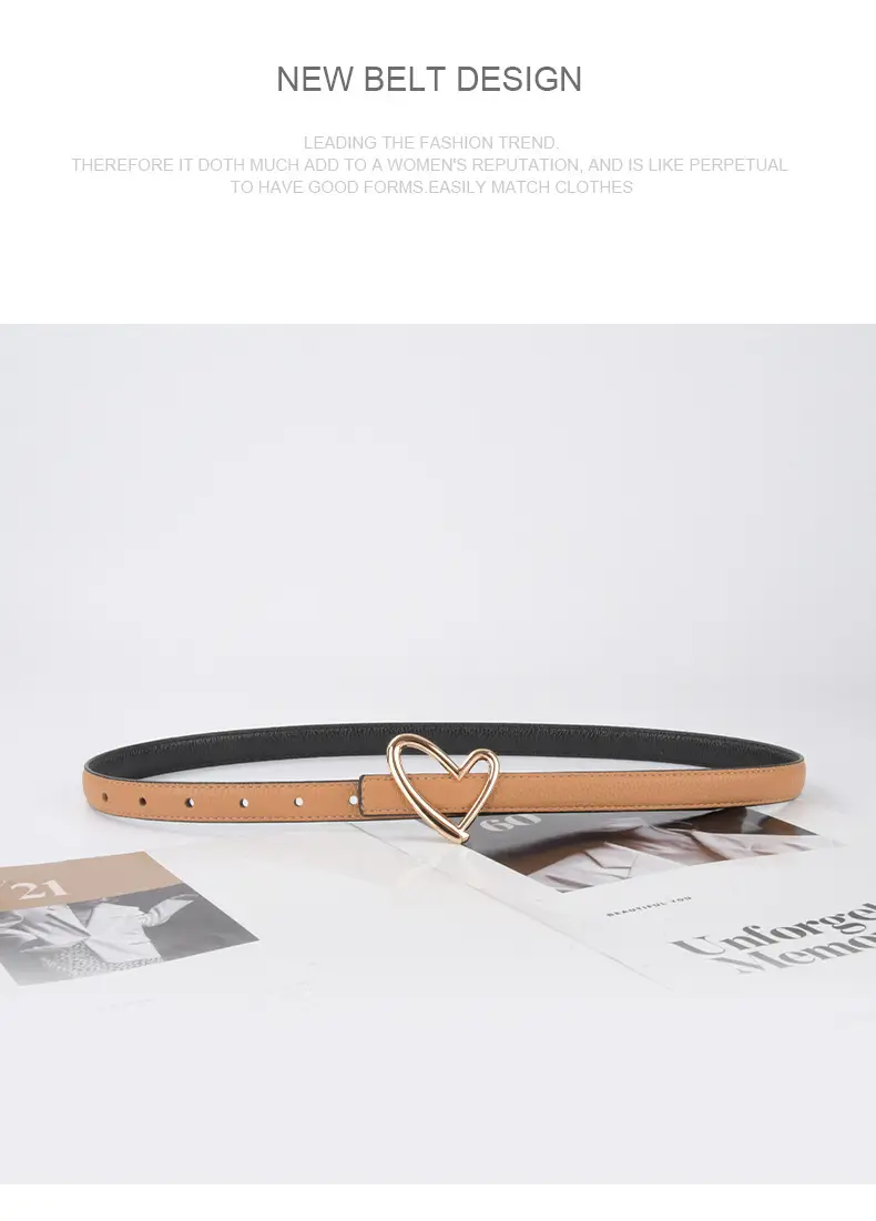 Women's Black Leather Belt with Heart Buckle β feature 13