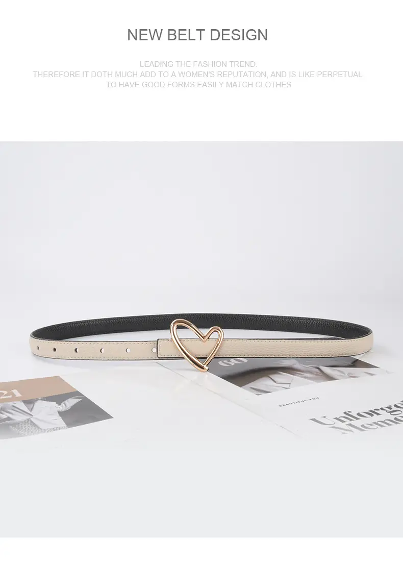 Women's Black Leather Belt with Heart Buckle β feature 14