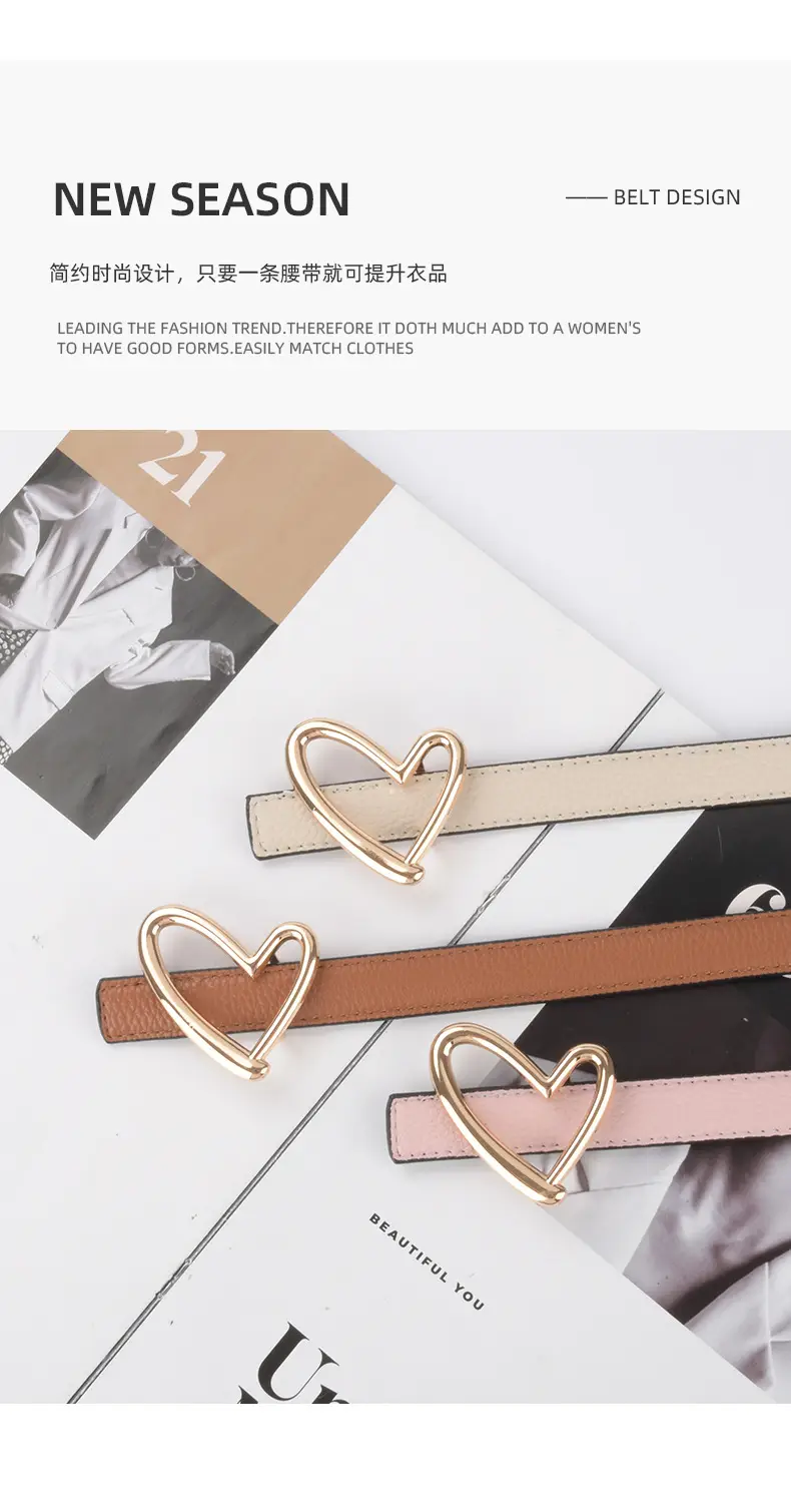 Women's Black Leather Belt with Heart Buckle β feature 5