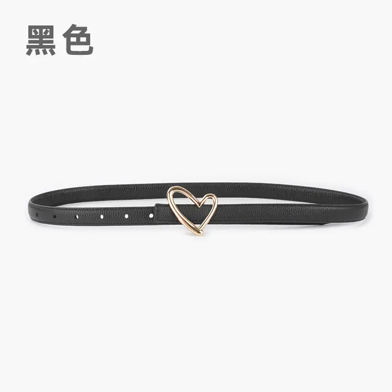 Women's Black Leather Belt with Heart Buckle