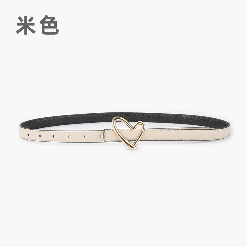 Women's Black Leather Belt with Heart Buckle - Image 2