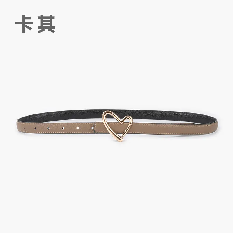 Women's Black Leather Belt with Heart Buckle - Image 3