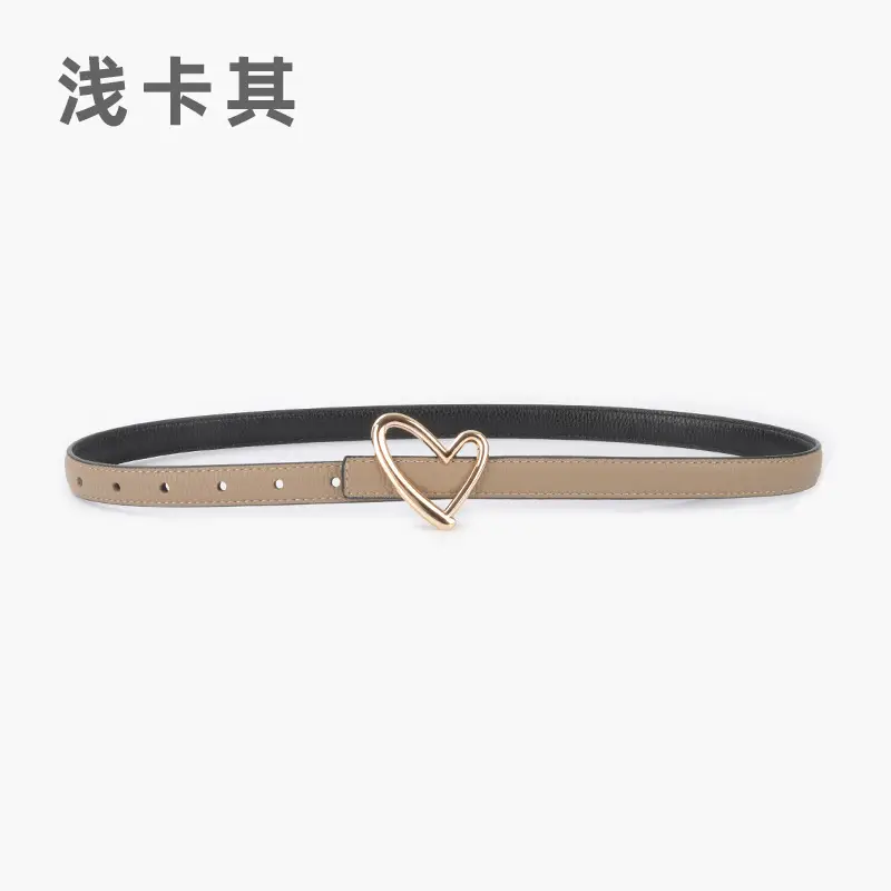 Women's Black Leather Belt with Heart Buckle - Image 4