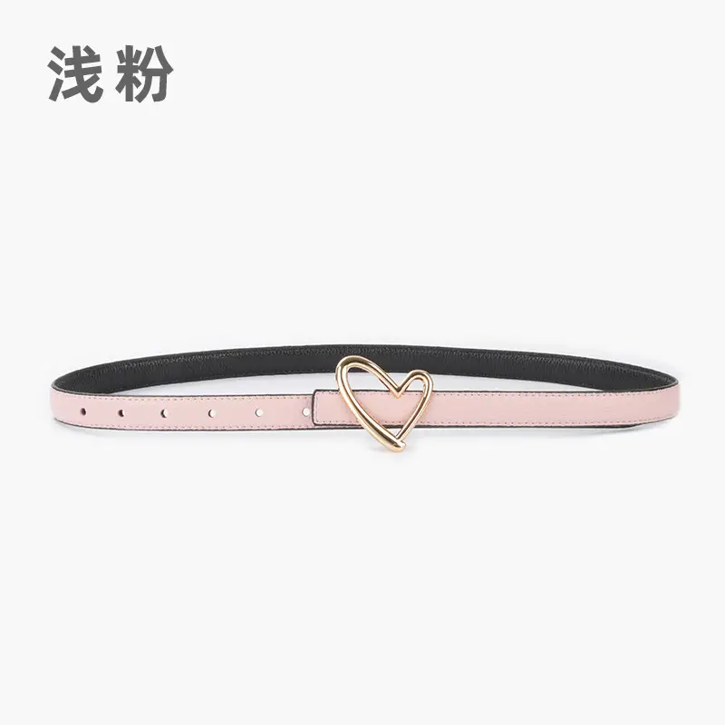 Women's Black Leather Belt with Heart Buckle - Image 5
