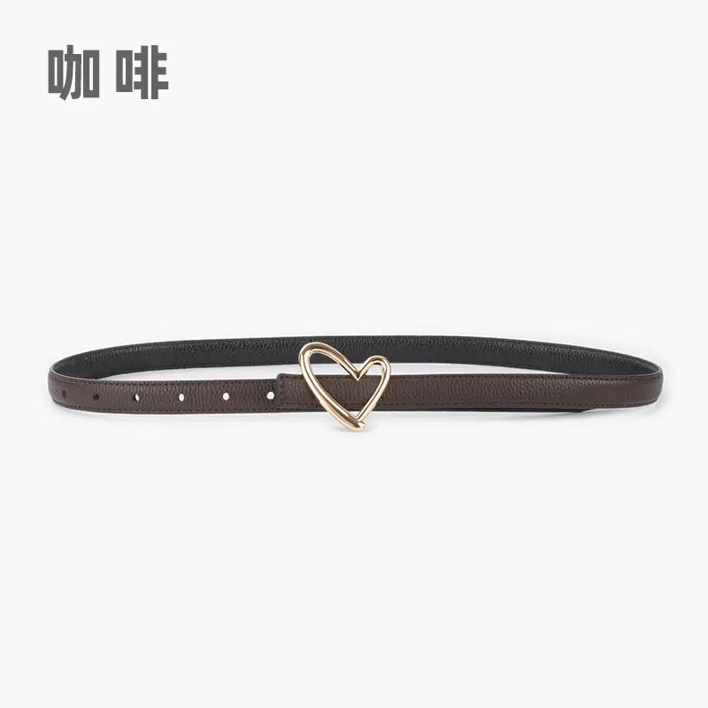 Women's Black Leather Belt with Heart Buckle - Image 6