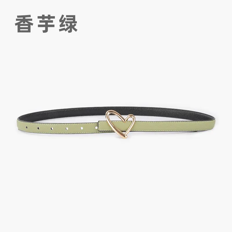 Women's Black Leather Belt with Heart Buckle - Image 7