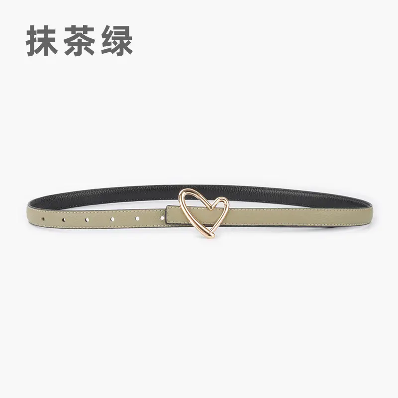 Women's Black Leather Belt with Heart Buckle - Image 8