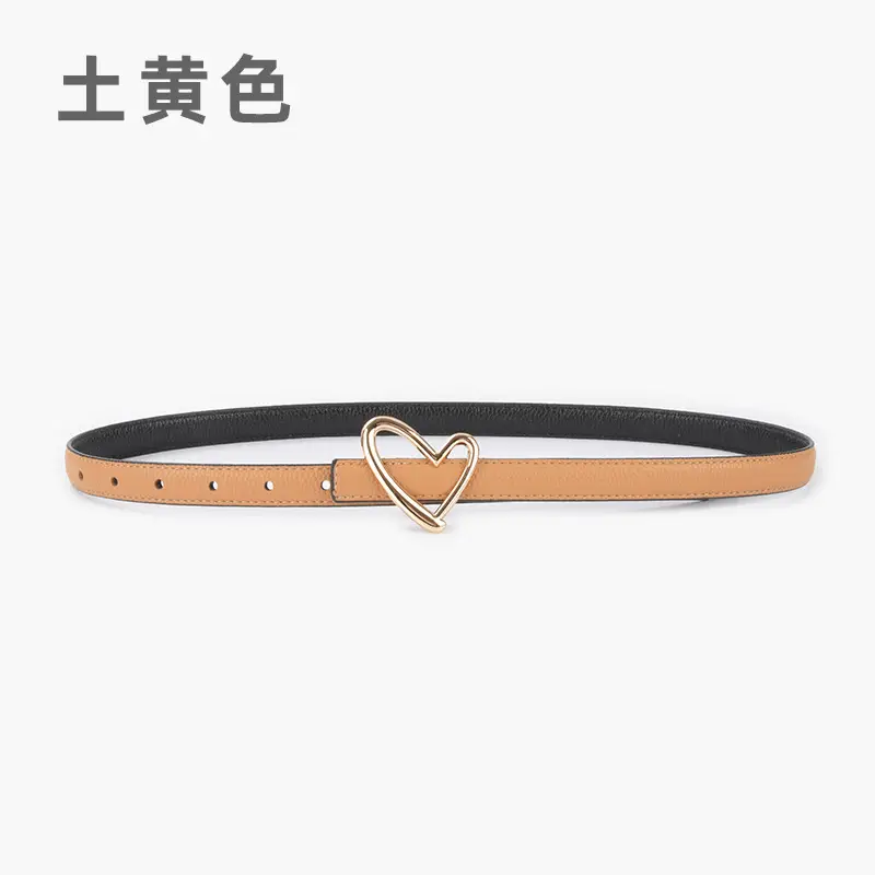 Women's Black Leather Belt with Heart Buckle - Image 9