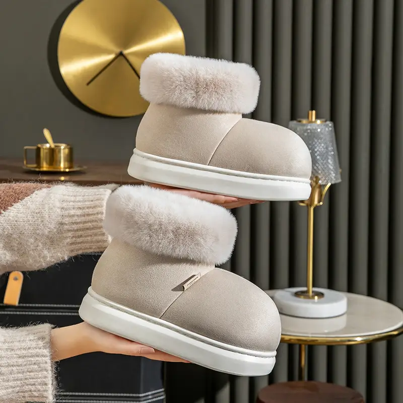 Thick-Soled Cotton Slippers for Women in Winter Fleece-Lined Indoor Home Bag and Postpartum Cotton Shoes with Large Wool Mouth to Heattech in Autumn and Winter - Image 5