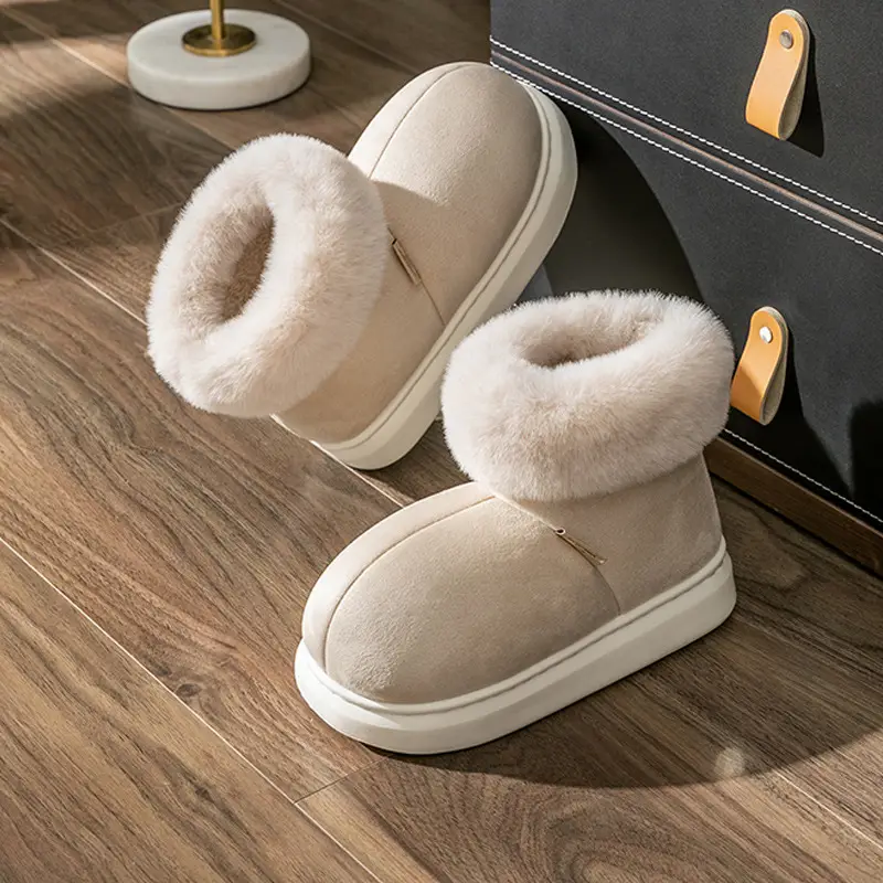 Thick-Soled Cotton Slippers for Women in Winter Fleece-Lined Indoor Home Bag and Postpartum Cotton Shoes with Large Wool Mouth to Heattech in Autumn and Winter - Image 6