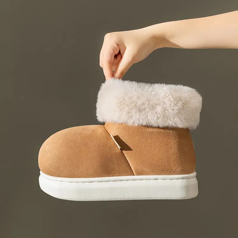 Thick-Soled Cotton Slippers for Women in Winter Fleece-Lined Indoor Home Bag and Postpartum Cotton Shoes with Large Wool Mouth to Heattech in Autumn and Winter - Image 8