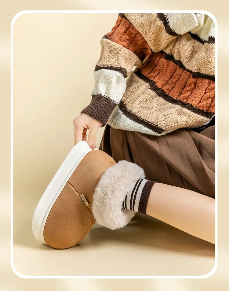 Thick-Soled Cotton Slippers for Women in Winter Fleece-Lined Indoor Home Bag and Postpartum Cotton Shoes with Large Wool Mouth to Heattech in Autumn and Winter — feature 9