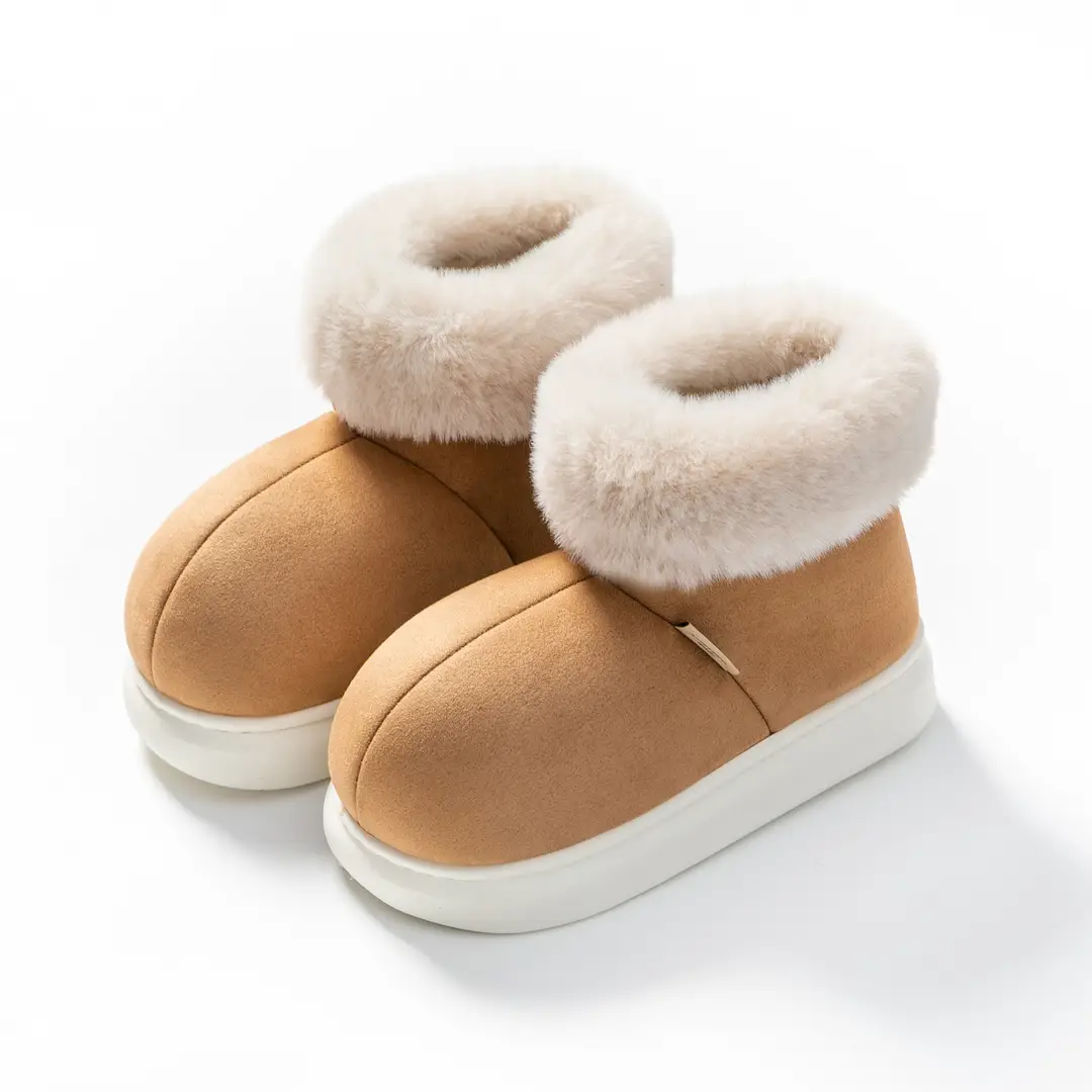 Thick-Soled Cotton Slippers for Women in Winter Fleece-Lined Indoor Home Bag and Postpartum Cotton Shoes with Large Wool Mouth to Heattech in Autumn and Winter - Image 2