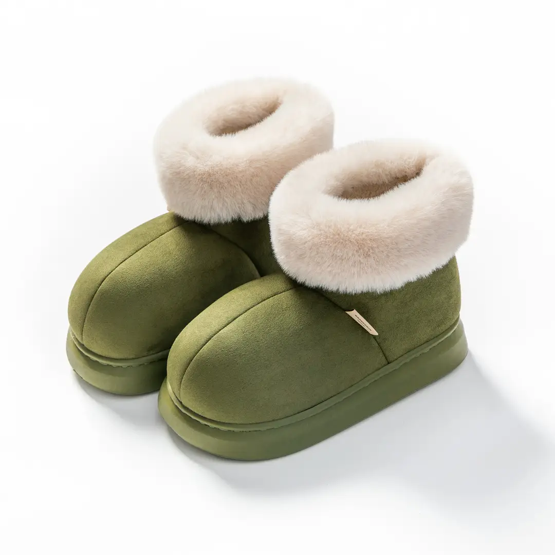 Thick-Soled Cotton Slippers for Women in Winter Fleece-Lined Indoor Home Bag and Postpartum Cotton Shoes with Large Wool Mouth to Heattech in Autumn and Winter - Image 3