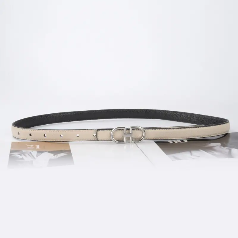 Women's Black Cowhide Leather Belt with H Logo - Image 11