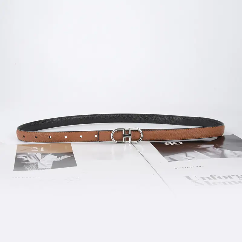 Women's Black Cowhide Leather Belt with H Logo - Image 12