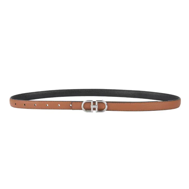Women's Black Cowhide Leather Belt with H Logo - Image 14