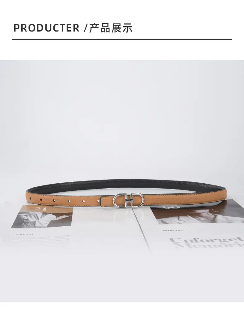 Women's Black Cowhide Leather Belt with H Logo β feature 10