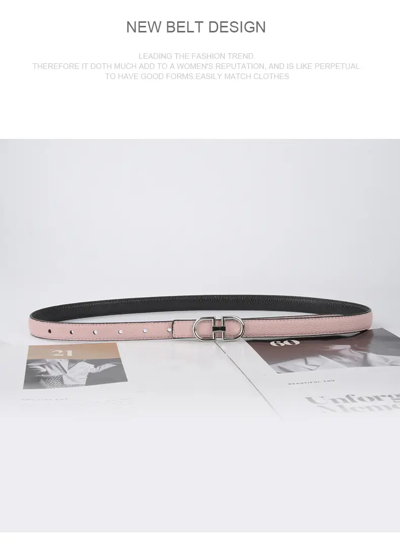 Women's Black Cowhide Leather Belt with H Logo β feature 11