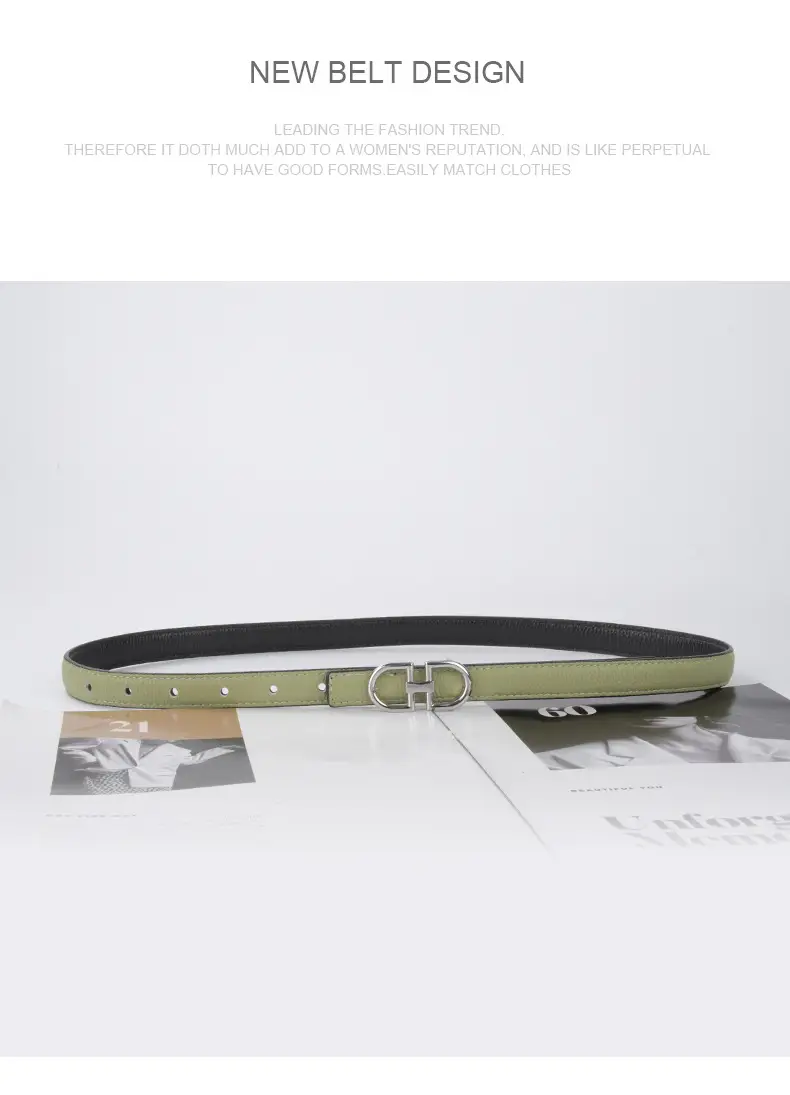 Women's Black Cowhide Leather Belt with H Logo β feature 12