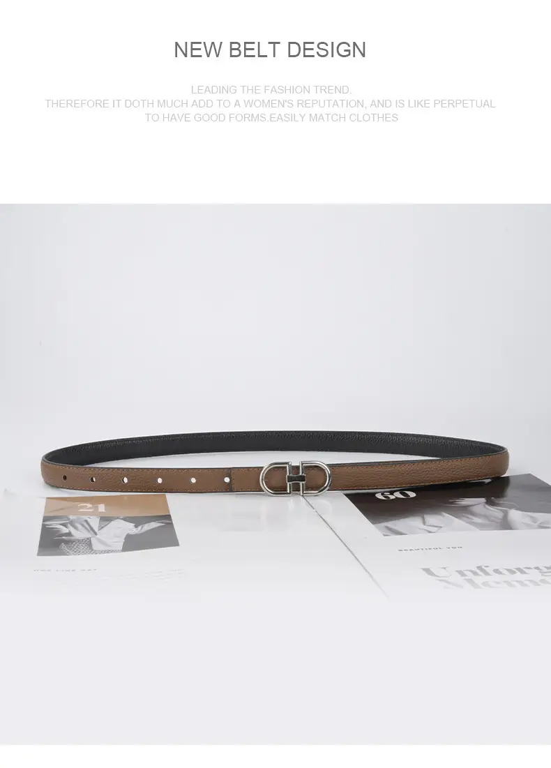 Women's Black Cowhide Leather Belt with H Logo β feature 13