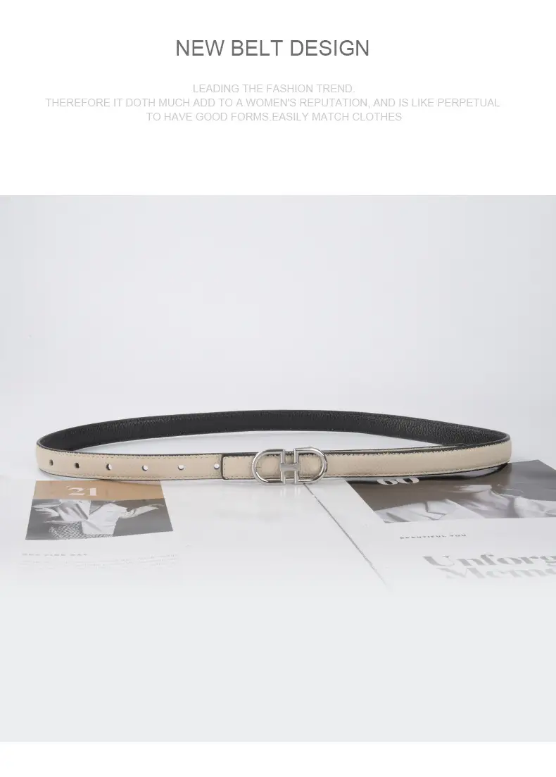 Women's Black Cowhide Leather Belt with H Logo β feature 14