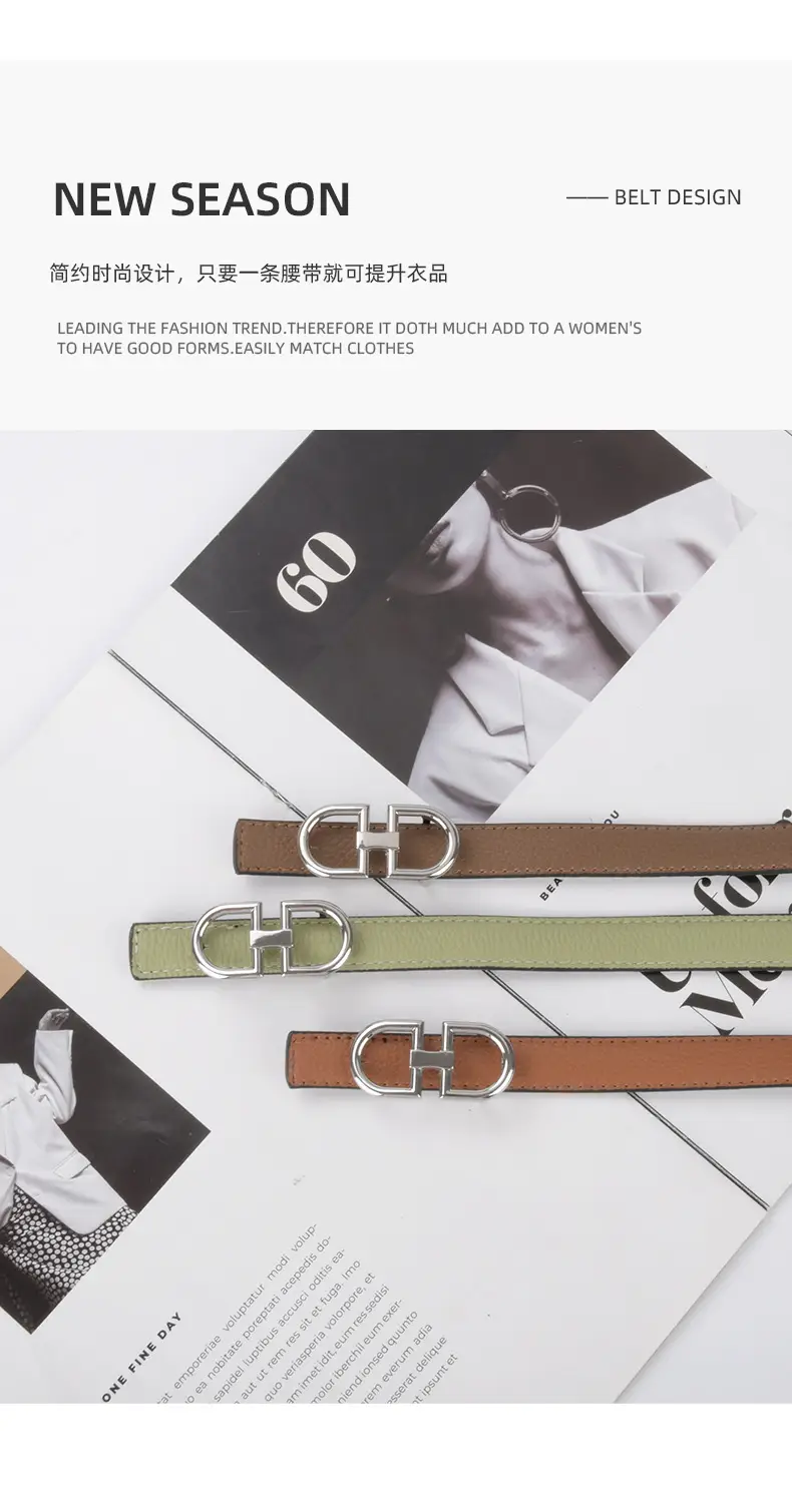 Women's Black Cowhide Leather Belt with H Logo β feature 5