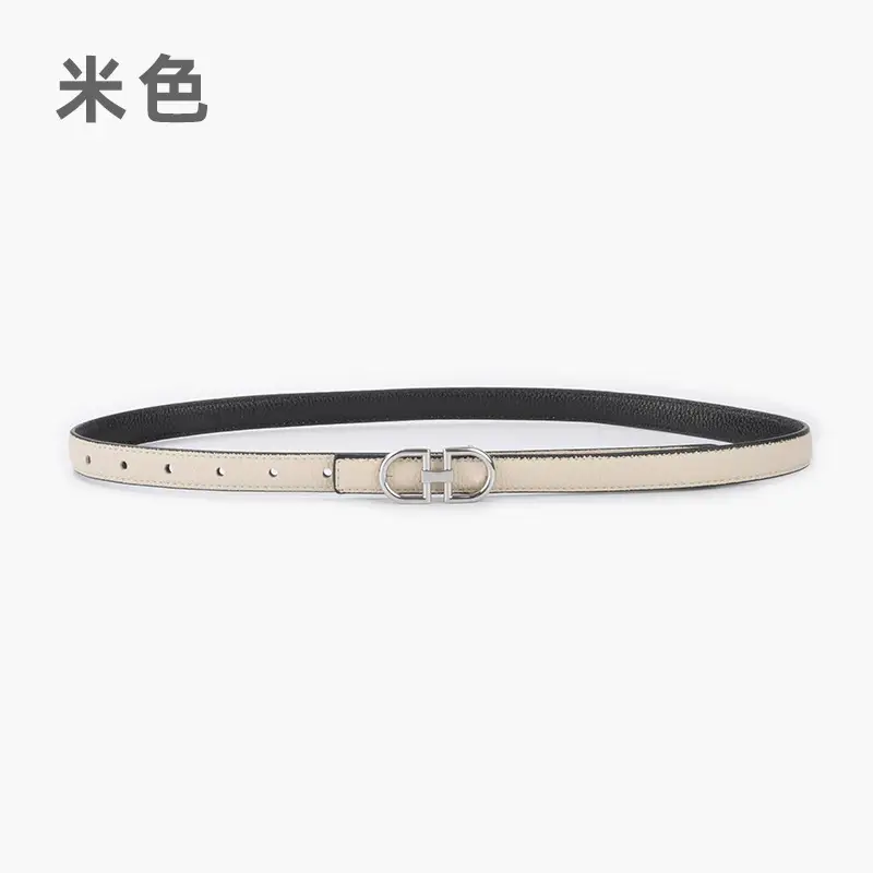 Women's Black Cowhide Leather Belt with H Logo - Image 2