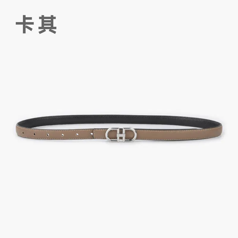 Women's Black Cowhide Leather Belt with H Logo - Image 3