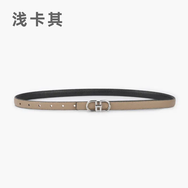 Women's Black Cowhide Leather Belt with H Logo - Image 4