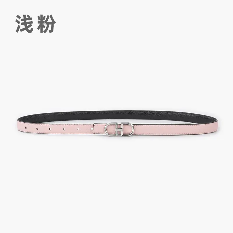 Women's Black Cowhide Leather Belt with H Logo - Image 5