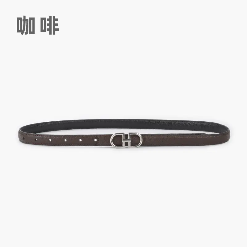 Women's Black Cowhide Leather Belt with H Logo - Image 6