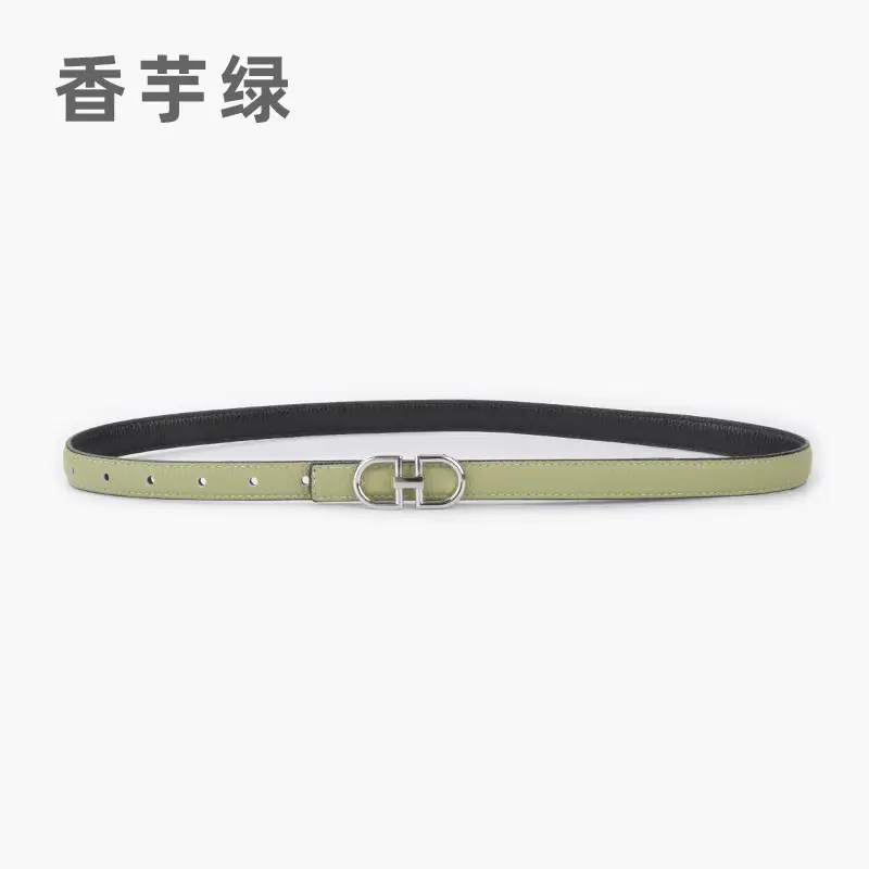Women's Black Cowhide Leather Belt with H Logo - Image 7