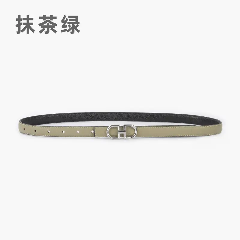 Women's Black Cowhide Leather Belt with H Logo - Image 8