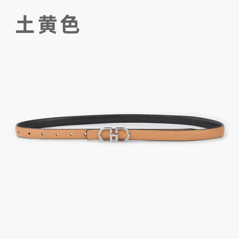 Women's Black Cowhide Leather Belt with H Logo - Image 9