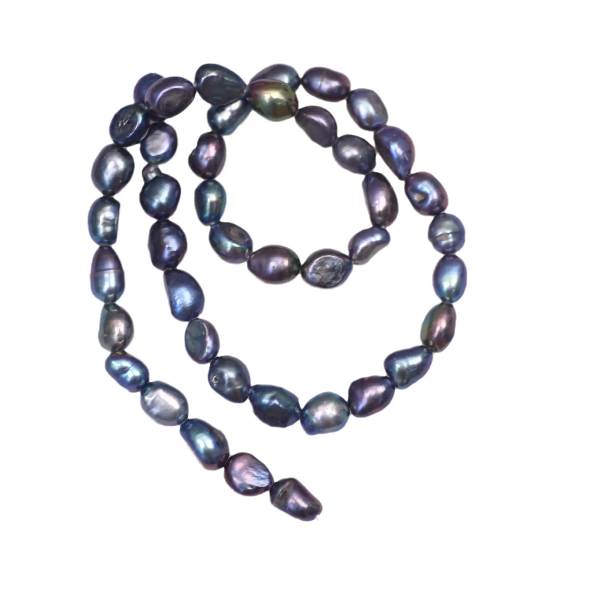 Baroque Shaped Light Pearl Necklace Set 7-8mm Natural Dye - Image 6