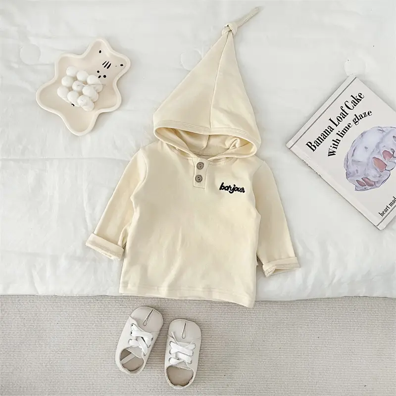 Baby Hooded T-Shirt Striped Grey White Long Sleeve