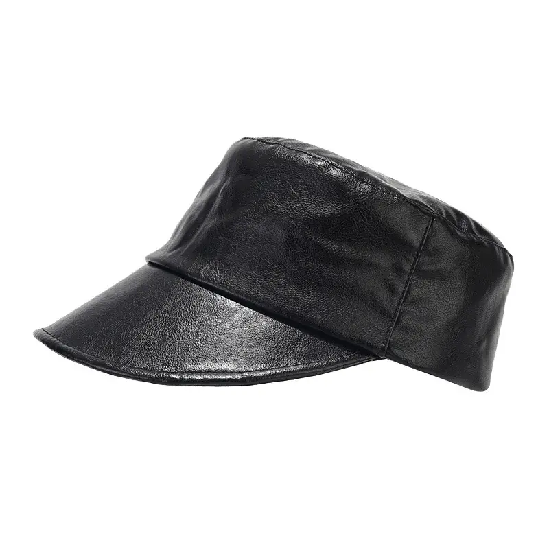 Women Winter PU Visor Hats Brown Black