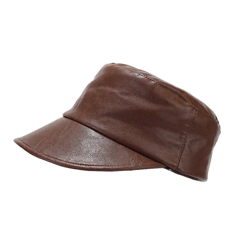 Women Winter PU Visor Hats Brown Black