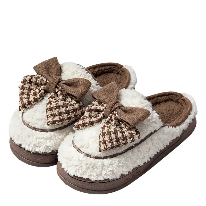 Bow Cotton Slippers for Women, Winter Indoor Home Thick-Soled Slippers, Warm and Cute Plush Household Cotton Slippers for Women - Image 7