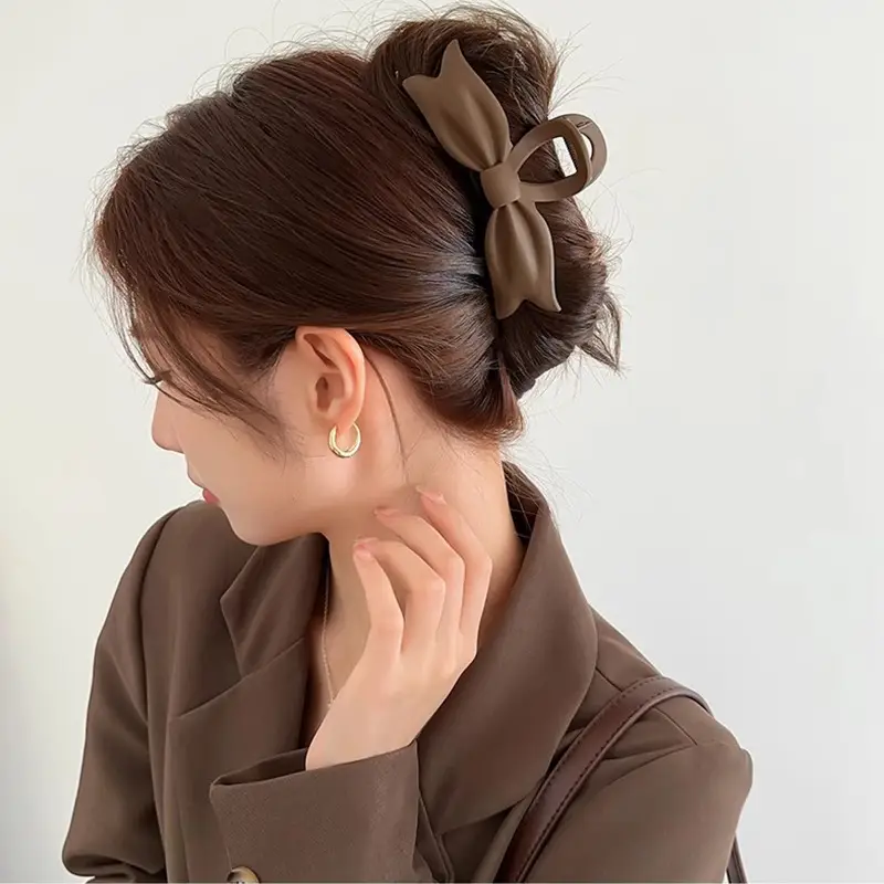 Women's Large Bow Hair Clip Matte Finish Solid Color - Image 5