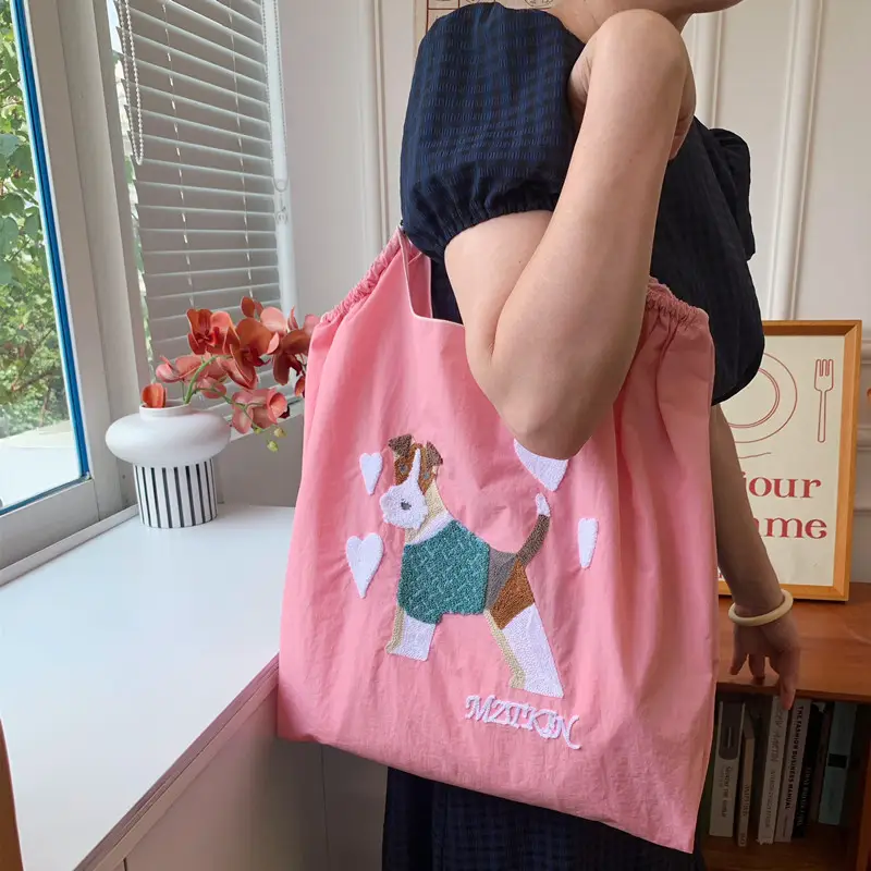 Embroidered Canvas Shopping Bag with Cute Dog Design — feature 11