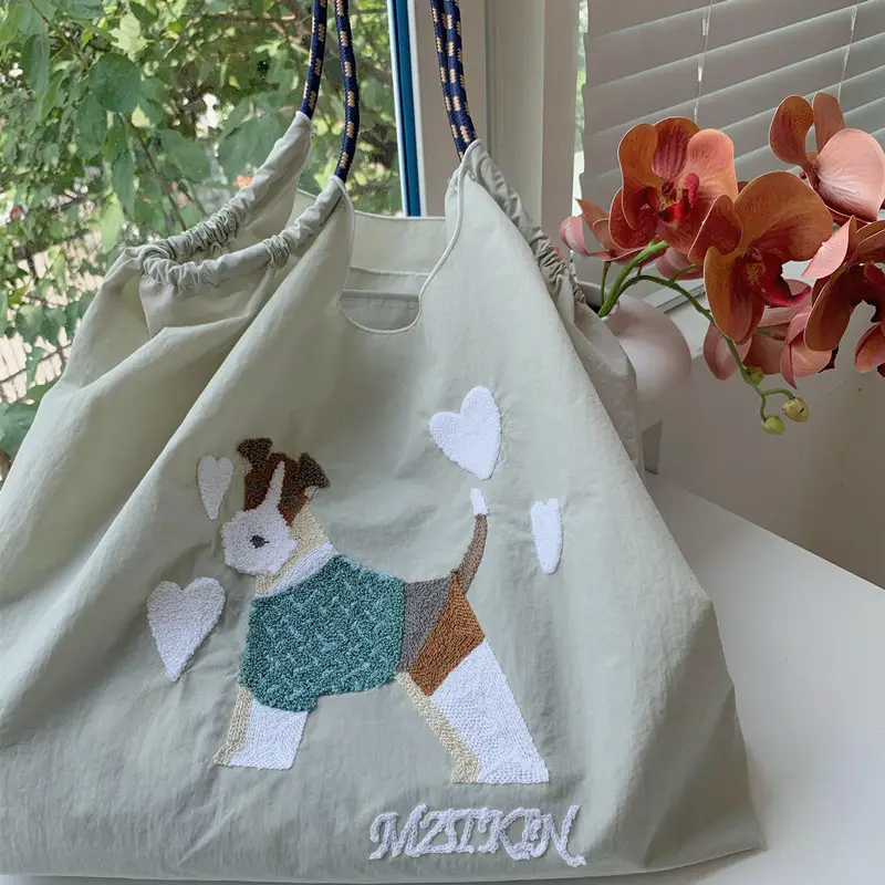 Embroidered Canvas Shopping Bag with Cute Dog Design — feature 12