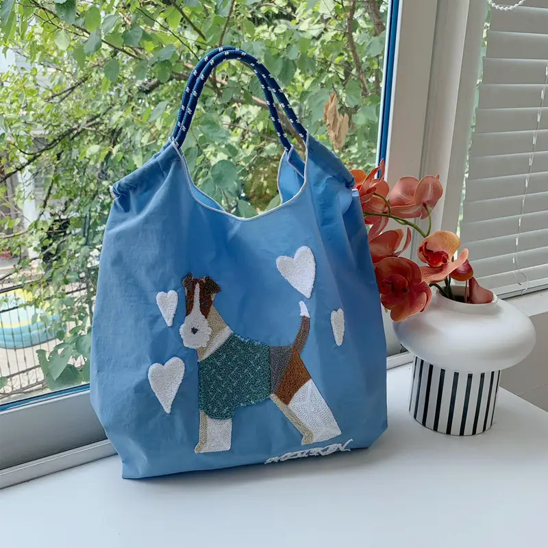 Embroidered Canvas Shopping Bag with Cute Dog Design — feature 5