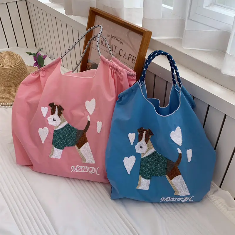 Embroidered Canvas Shopping Bag with Cute Dog Design — feature 6