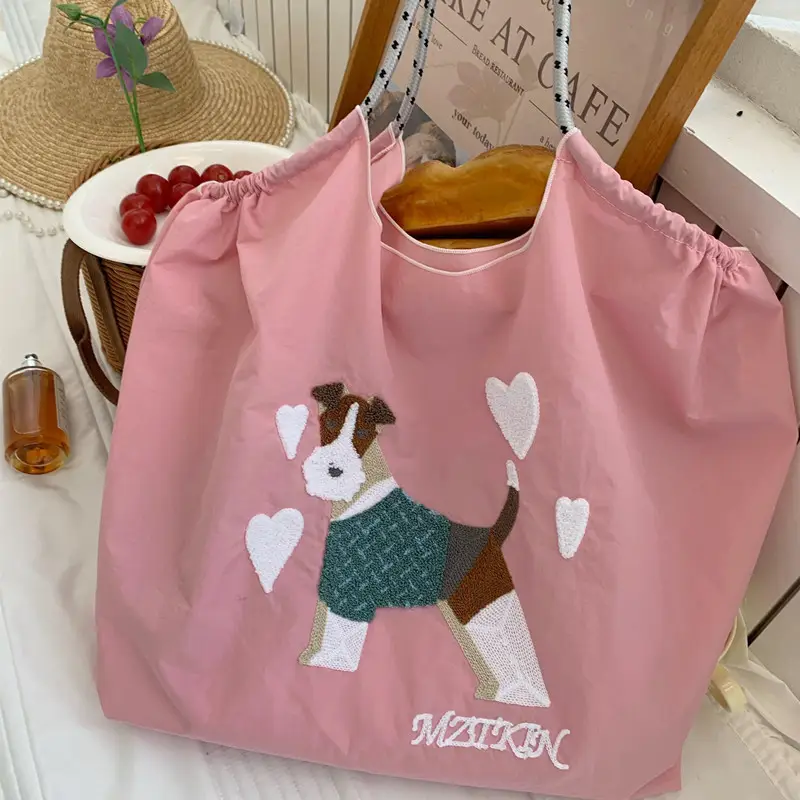 Embroidered Canvas Shopping Bag with Cute Dog Design — feature 7