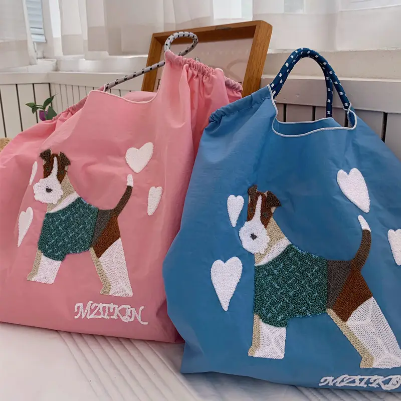Embroidered Canvas Shopping Bag with Cute Dog Design — feature 9