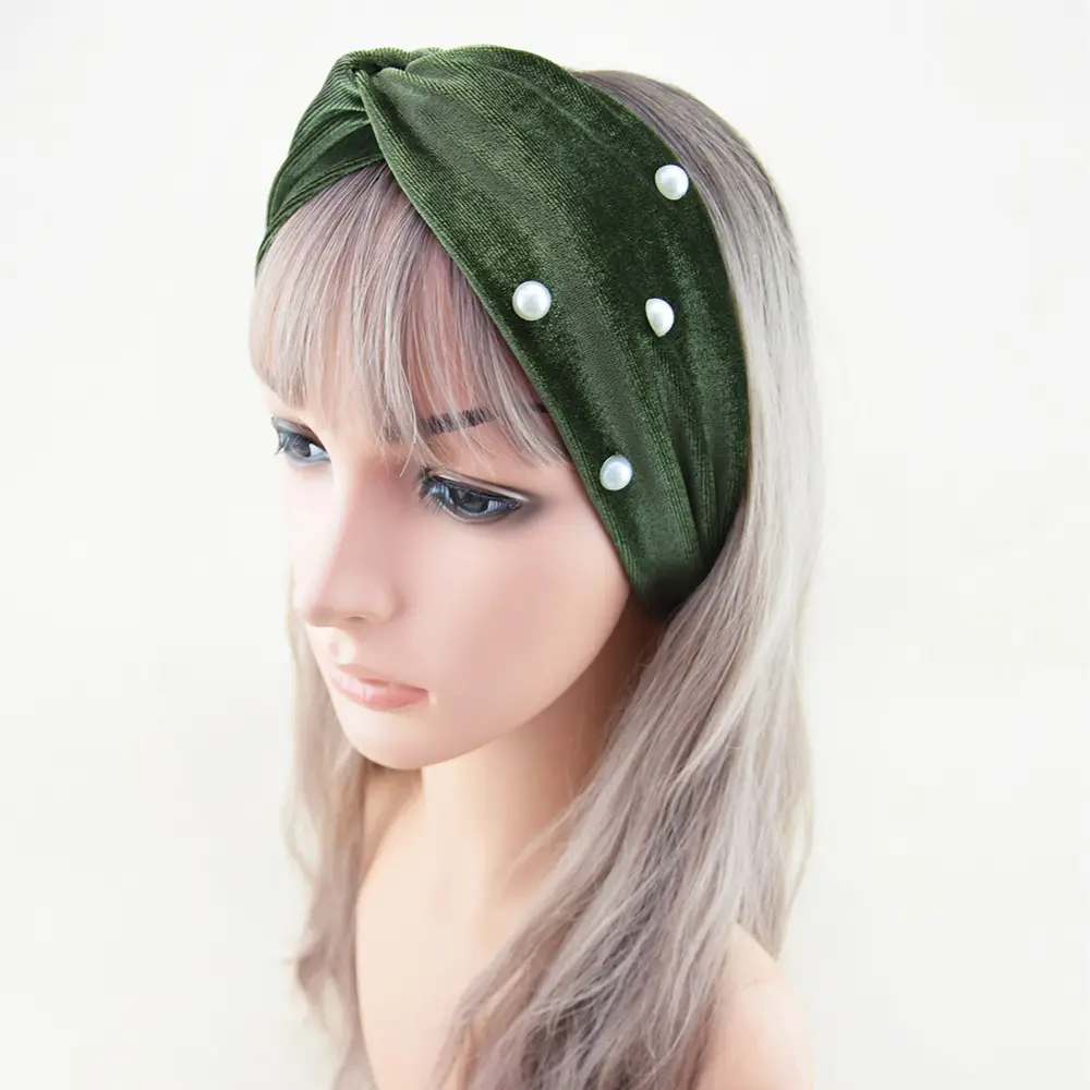 Pearl Velvet Cross Hair Bands Warm Ear Protection - Image 18