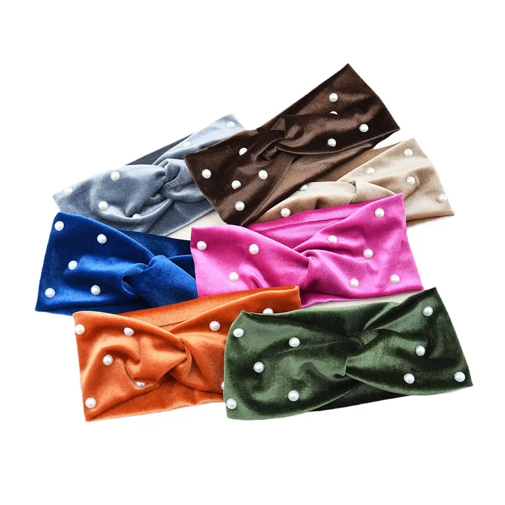 Pearl Velvet Cross Hair Bands Warm Ear Protection - Image 19